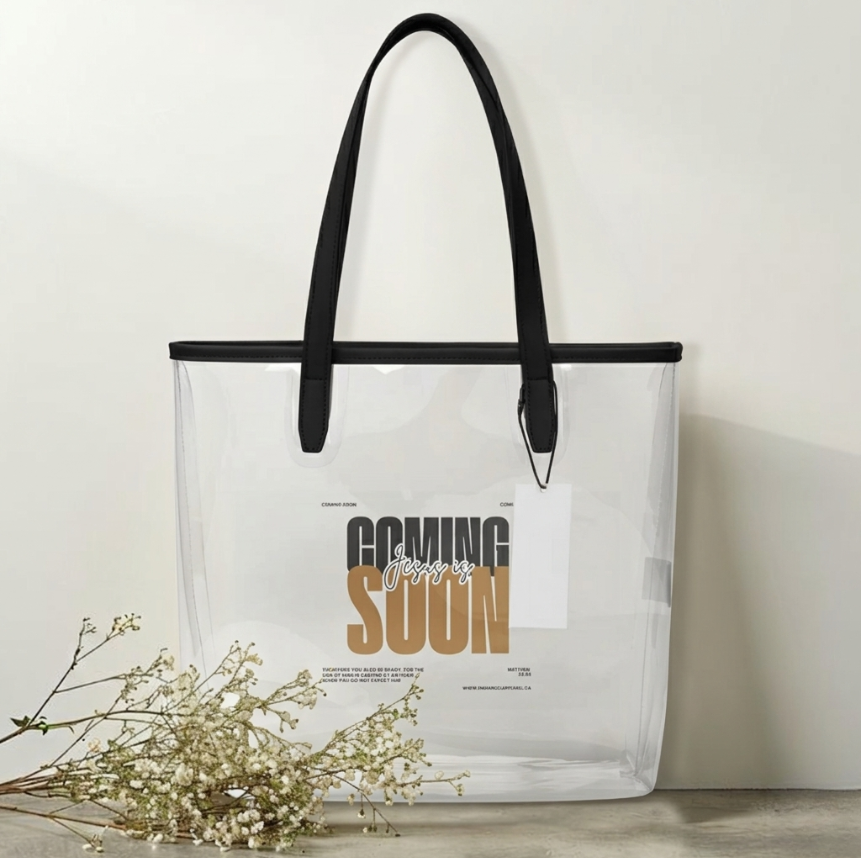 Coming soon clear tote bag